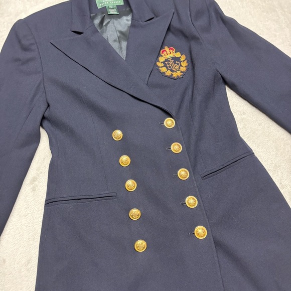 VTG Lauren Ralph Lauren Women's 4 Wool Coat Navy Blue Crest Gold Buttons USA - Picture 5 of 13